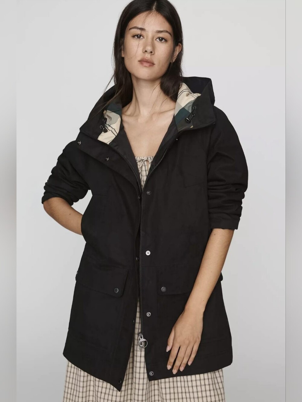 Barbour Winter Beadnell Waterproof Jacket Black Ancient Plaid Hooded Coat